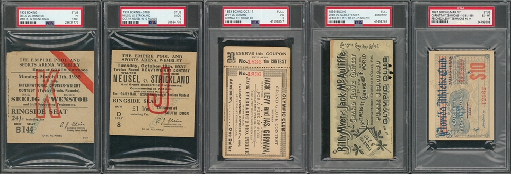 1890s-1930s Graded Boxing Tickets (Collection of 5)